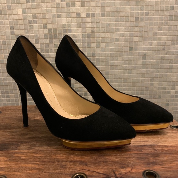 Charlotte Olympia Shoes - Black Suede ‘Debbie’ Charlotte Olympia Pumps